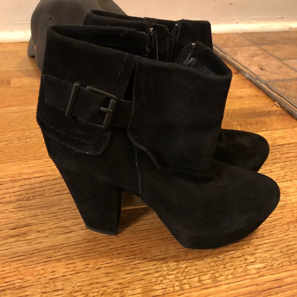 Black booties, suede